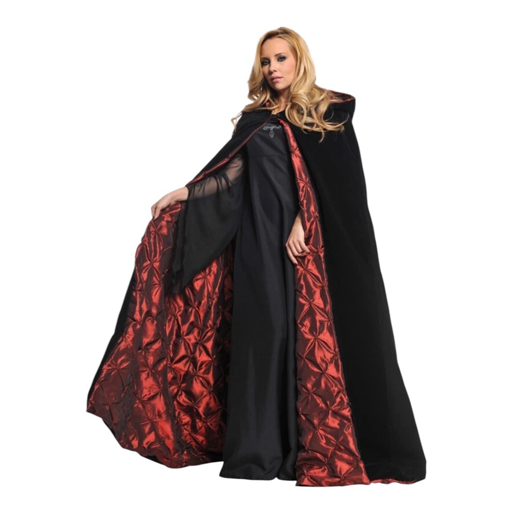 Underwraps 63" Deluxe Velvet Cape Women One Size Black Red Halloween Vampires
